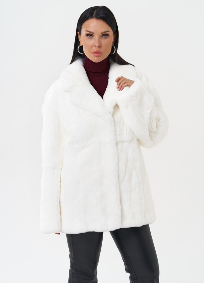 Шуба из меха кролика модель № 28139 меха малина