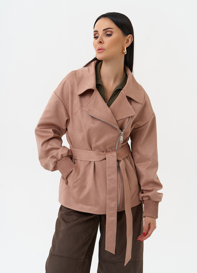 Женская куртка из эко замши с поясом модель № 30059 универмаг малина