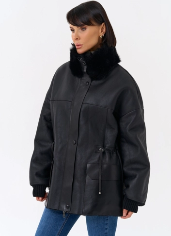 Женская натуральная дубленка с воротником стойкой фото