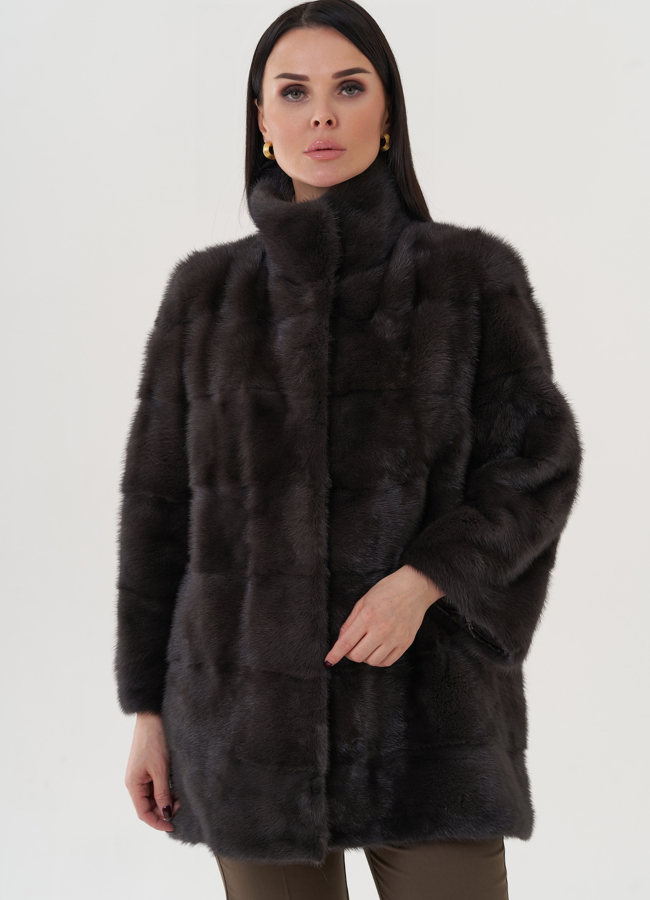 Шуба из норки с воротником стойка модель № 25916 универмаг малина