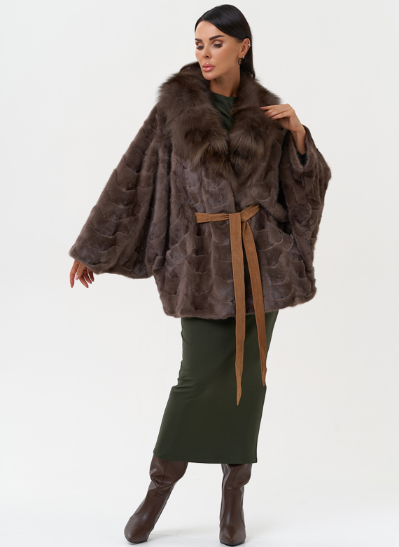 Норковая шуба с отделкой из лисы