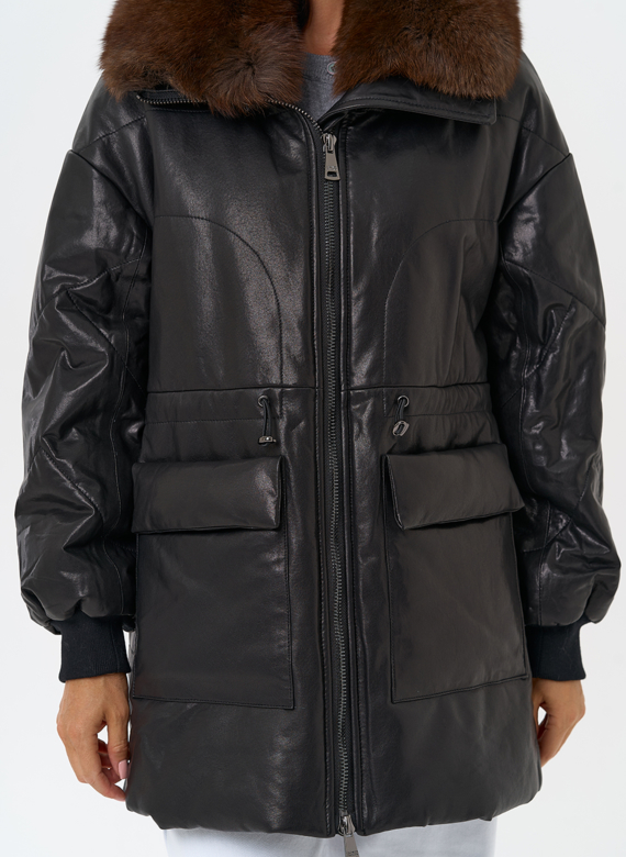 Полупальто из натуральной кожи с мехом песца