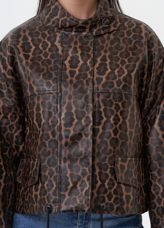 Леопардовая кожаная куртка модель № 4315 универмаг малина