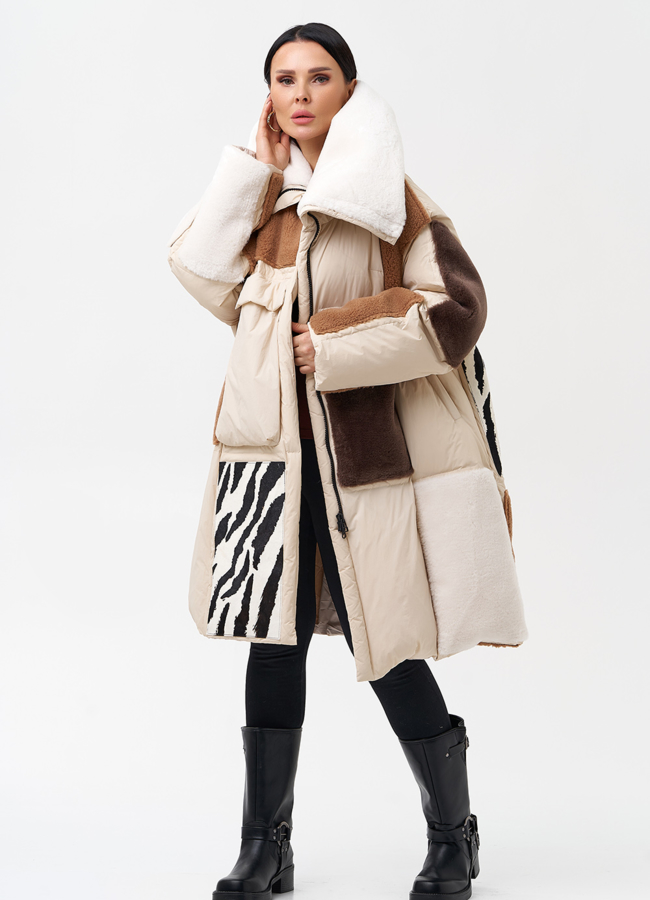 Комбинированный женский пуховик  модель № 28377 универмаг малина