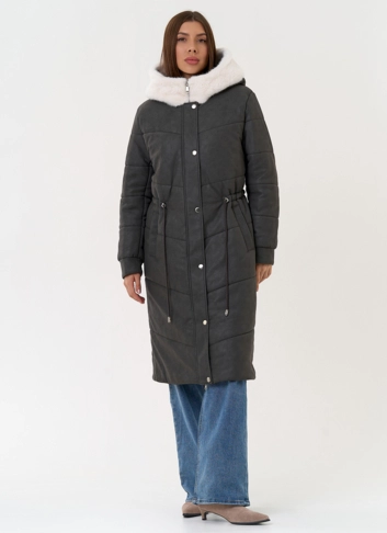 Женское пальто из эко кожи с капюшоном