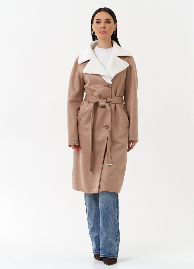 фото Пальто женское из эко замши с английским воротником модель № 29981