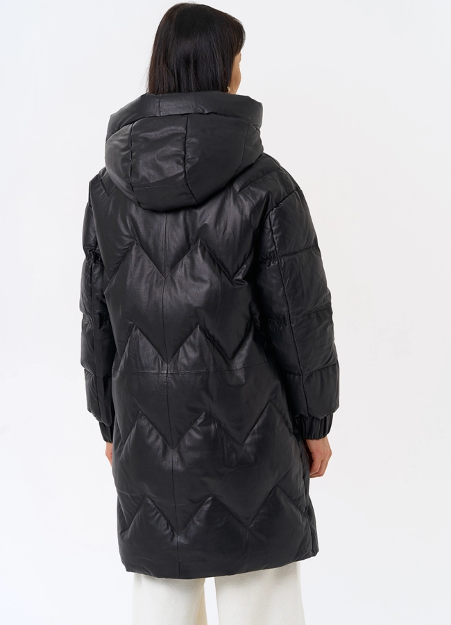 Длинный пуховик из кожи модель № 31215 в кредит