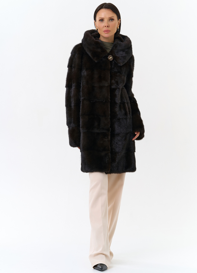 Норковая шуба с капюшоном модель № 24726 в кредит