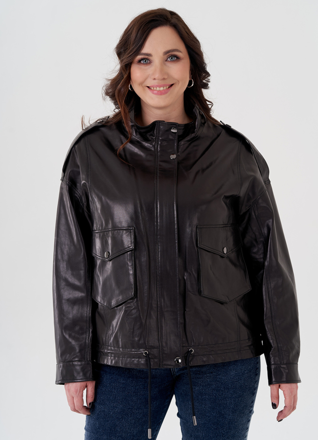 Куртка из натуральной кожи черного цвета модель № 24096 универмаг малина