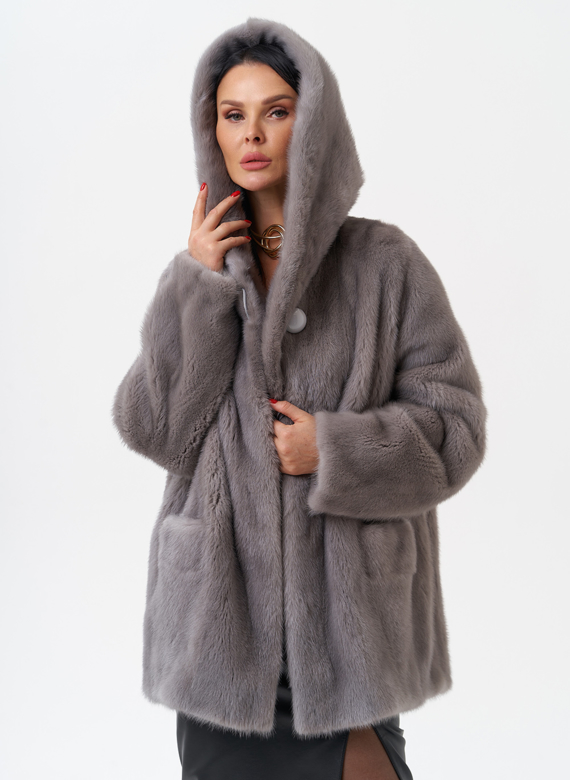 Женская норковая шуба с капюшоном 