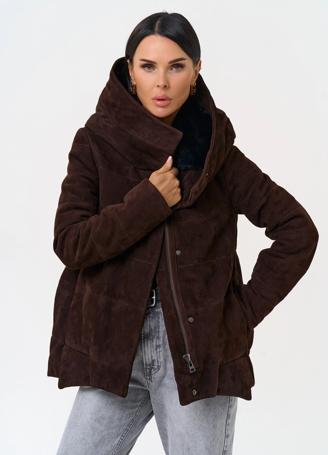 Куртка с капюшоном из натуральной замши модель № 31364 универмаг малина