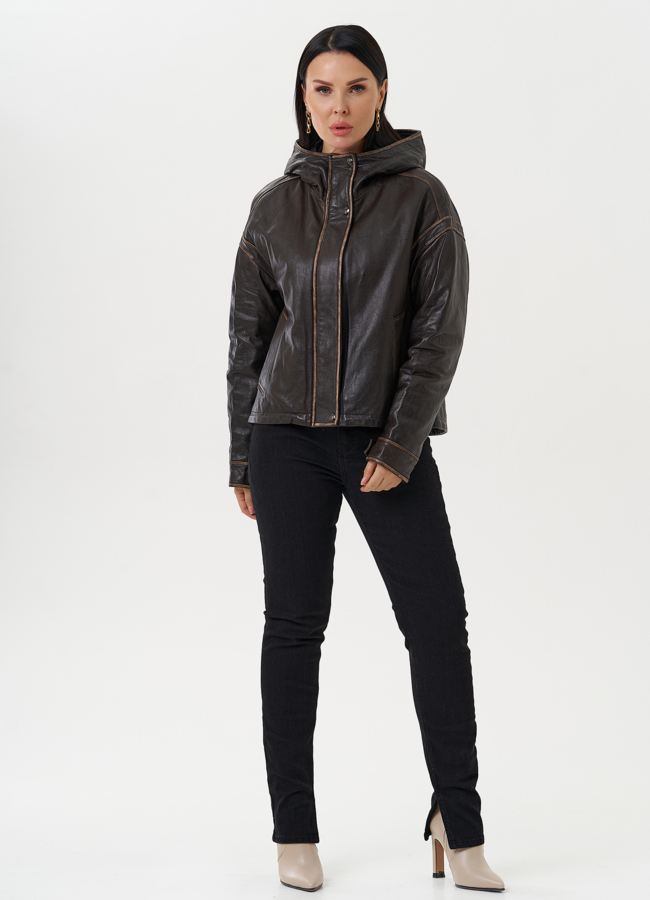 фото Куртка из натуральной кожи с капюшоном модель № 28115