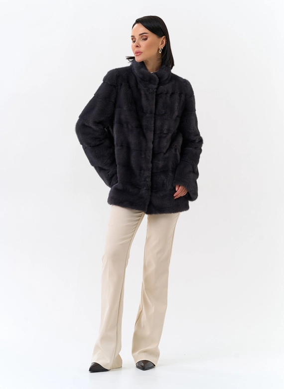 Норковая шуба трансформер, поперечная со стойкой