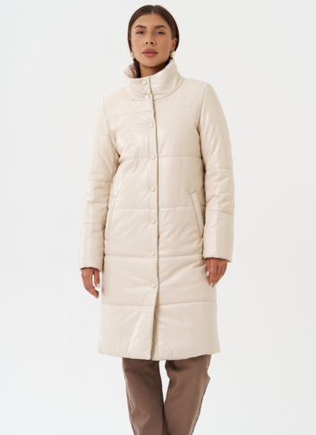 Пуховик из эко кожи на био пухе