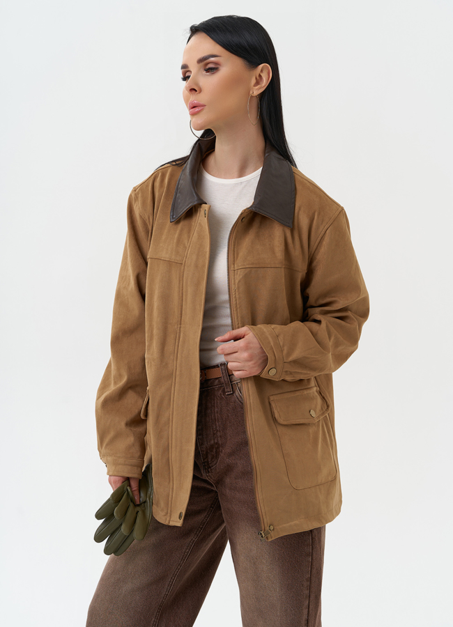 Женская парка из эко замши бежевого цвета модель № 30377 универмаг малина