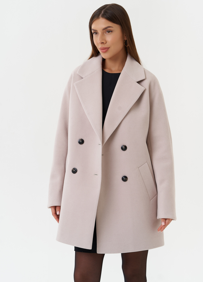 Двубортное светлое пальто модель № 28089 универмаг малина