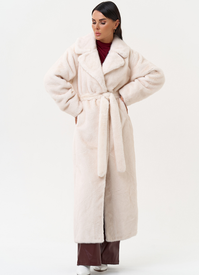 Женское пальто из эко меха молочного цвета модель № 31233 универмаг малина