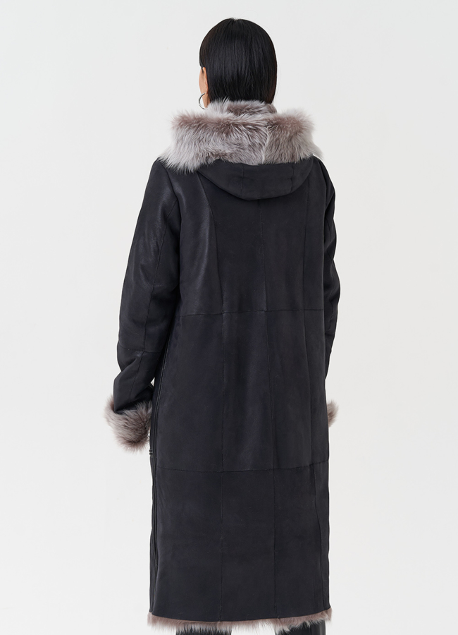 Дубленка с отделкой из тосканы с капюшоном модель № 28699 универмаг малина