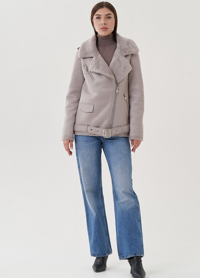 фото Дубленка из эко замши с английским воротником модель № 25406