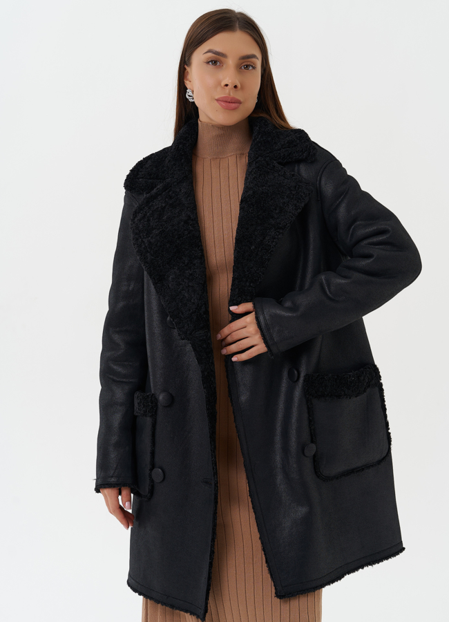Женская двухсторонняя дубленка из эко кожи модель № 27769 в рассрочку