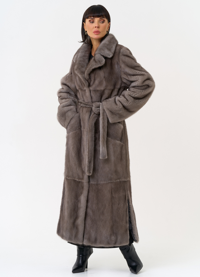 Длинная шуба из меха норки с английским воротником модель № 31598 в кредит