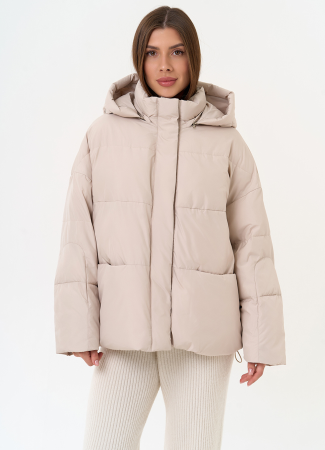 Женский короткий пуховик с капюшоном модель № 31587 меха малина