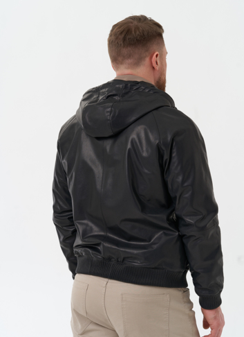 Мужская куртка из натуральной кожи с капюшоном