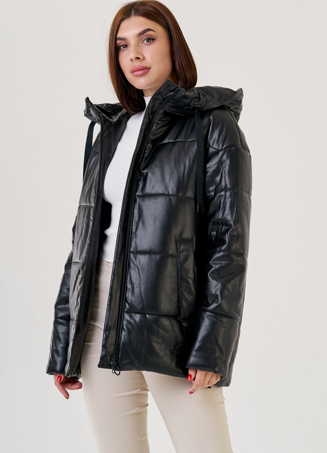 фото Черный пуховик Malina Siberian из искусственной кожи модель № 79132