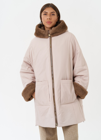 Пуховик с отделкой из эко меха под норку