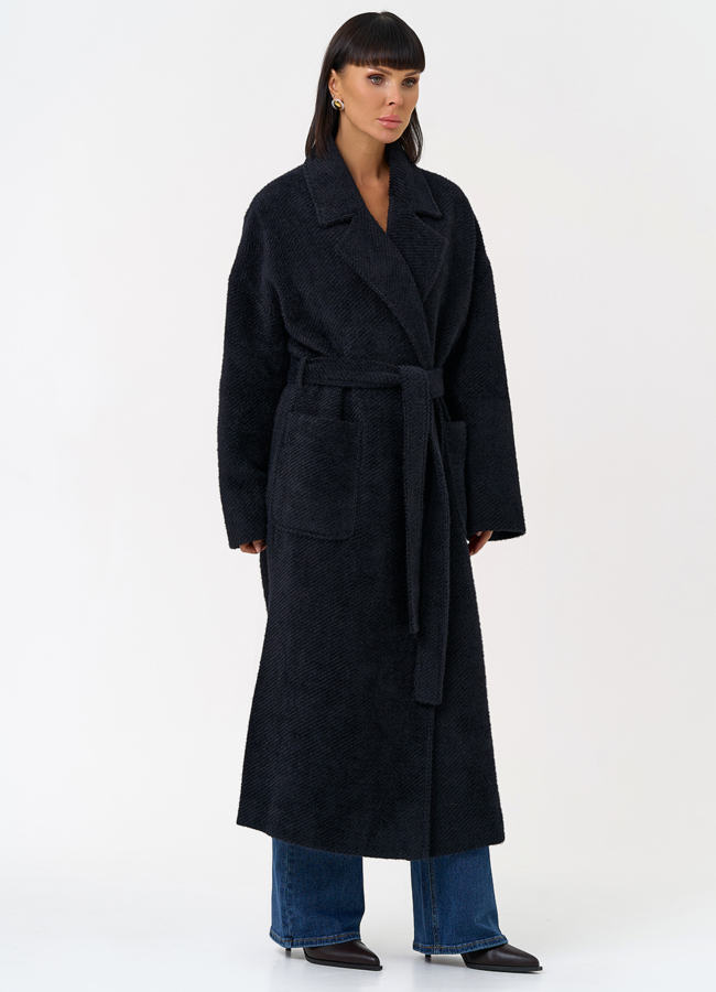 Женское длинное пальто в темно-синем цвете модель № 31485 в рассрочку
