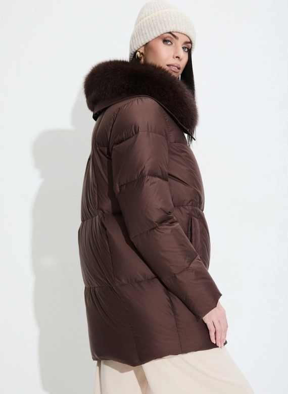 Женский пуховик с мехом песца на воротнике фото