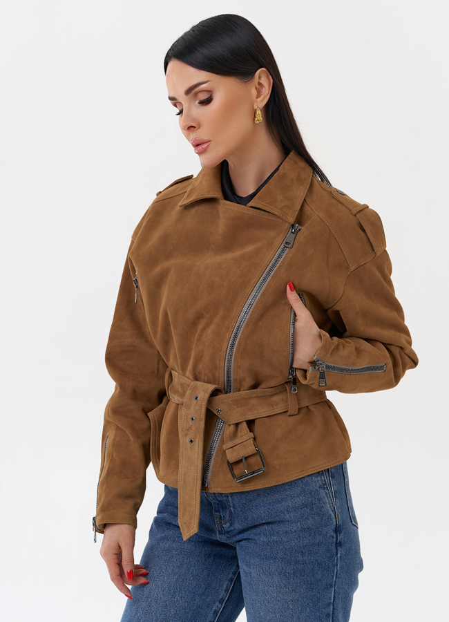 Куртка из замши с поясом модель № 29926 универмаг малина