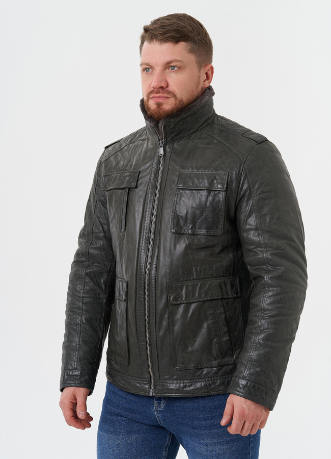 Мужская утепленная кожаная куртка  модель № 28074 универмаг малина