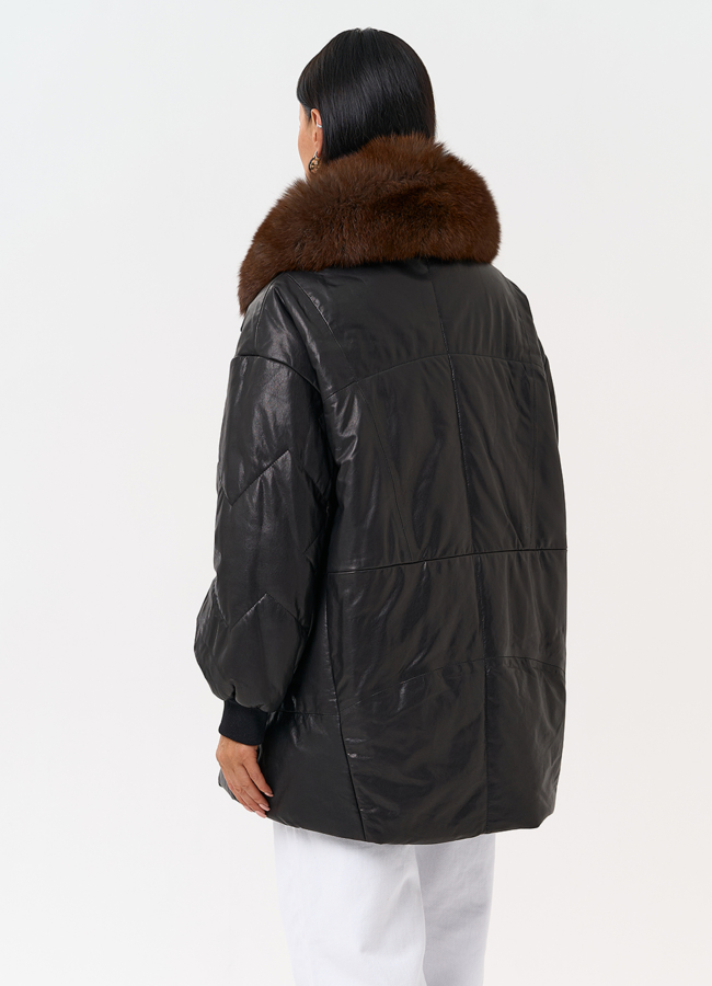 Полупальто из натуральной кожи с мехом песца модель № 76614 в кредит