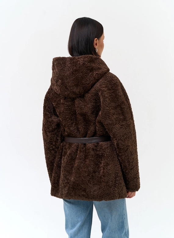 Женская дубленка из экомеха с карманами из экокожи