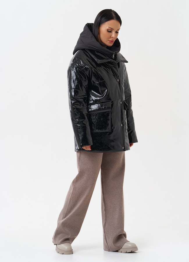 Куртка женская из эко кожи с капюшоном модель № 28685 в кредит